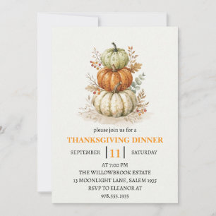 Invitation Dîner de Thanksgiving Citrouille et Feuilles d'Aut
