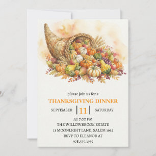 Invitation Dîner de Thanksgiving Citrouille et Feuilles d'Aut