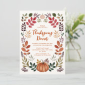 Invitation Dîner de Thanksgiving Citrouille et feuilles d'aut (Debout devant)