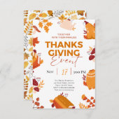 Invitation Dîner de Thanksgiving Citrouille et feuilles d'aut (Devant / Derrière)