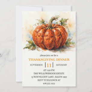 Invitation Dîner de Thanksgiving Citrouille & Feuilles d'Auto