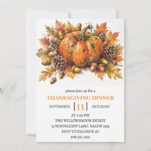 Invitation Dîner de Thanksgiving Citrouille & Feuilles d'Auto
