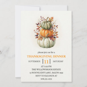 Invitation Dîner de Thanksgiving Citrouille & Feuilles d'Auto
