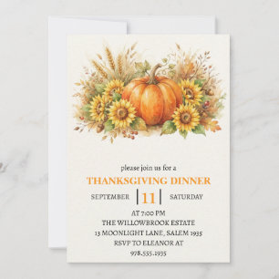 Invitation Dîner de Thanksgiving Citrouille & Feuilles d'Auto