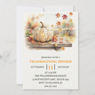 Invitation Dîner de Thanksgiving Citrouille & Feuilles d'Auto