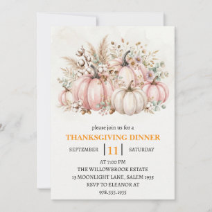 Invitation Dîner de Thanksgiving Citrouille & Feuilles d'Auto
