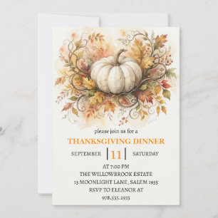 Invitation Dîner de Thanksgiving Citrouille & Feuilles d'Auto