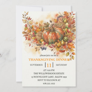 Invitation Dîner de Thanksgiving Citrouille & Feuilles d'Auto
