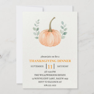 Invitation Dîner de Thanksgiving Citrouille & Feuilles d'Auto