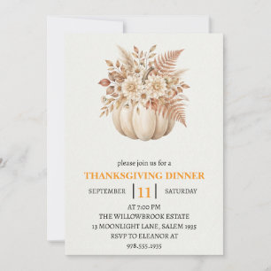 Invitation Dîner de Thanksgiving Citrouille & Feuilles d'Auto
