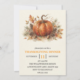 Invitation Dîner de Thanksgiving Citrouille & Feuilles d'Auto
