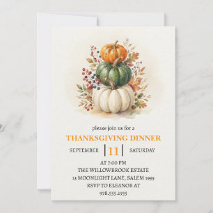 Invitation Dîner de Thanksgiving Citrouille & Feuilles d'Auto