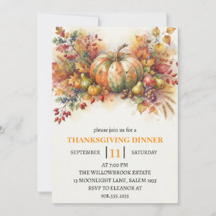 Invitation Dîner de Thanksgiving Citrouille & Feuilles d'Auto