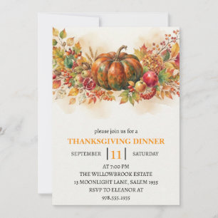 Invitation Dîner de Thanksgiving Citrouille & Feuilles d'Auto