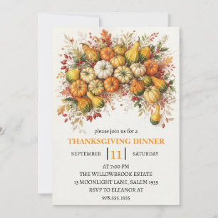 Invitation Dîner de Thanksgiving Citrouille & Feuilles d'Auto
