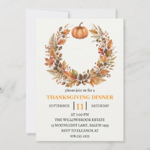 Invitation Dîner de Thanksgiving Citrouille & Feuilles d'Auto