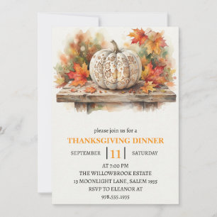 Invitation Dîner de Thanksgiving Citrouille & Feuilles d'Auto