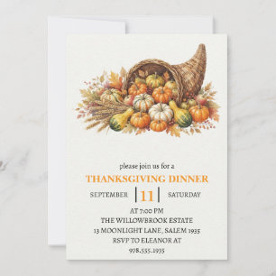 Invitation Dîner de Thanksgiving Citrouille & Feuilles d'Auto