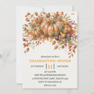 Invitation Dîner de Thanksgiving Citrouille & Feuilles d'Auto