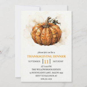 Invitation Dîner de Thanksgiving Citrouille & Feuilles d'Auto