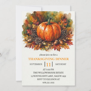 Invitation Dîner de Thanksgiving Citrouille & Feuilles d'Auto
