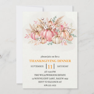 Invitation Dîner de Thanksgiving Citrouille & Feuilles d'Auto
