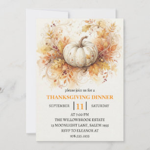 Invitation Dîner de Thanksgiving Citrouille & Feuilles d'Auto
