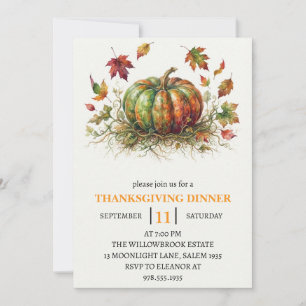Invitation Dîner de Thanksgiving Citrouille & Feuilles d'Auto