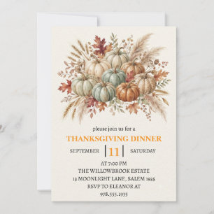 Invitation Dîner de Thanksgiving Citrouille & Feuilles d'Auto