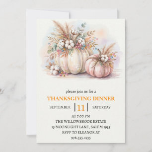 Invitation Dîner de Thanksgiving Citrouille & Feuilles d'Auto