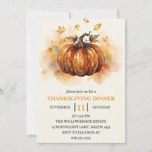 Invitation Dîner de Thanksgiving Citrouille & Feuilles d'Auto
