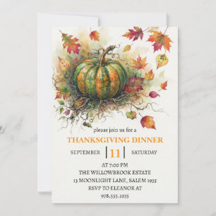 Invitation Dîner de Thanksgiving Citrouille & Feuilles d'Auto