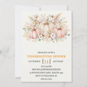 Invitation Dîner de Thanksgiving Citrouille & Feuilles d'Auto