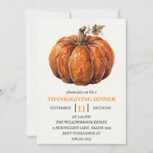 Invitation Dîner de Thanksgiving Citrouille & Feuilles d'Auto