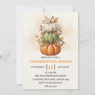 Invitation Dîner de Thanksgiving Citrouille & Feuilles d'Auto