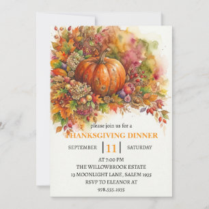 Invitation Dîner de Thanksgiving Citrouille & Feuilles d'Auto