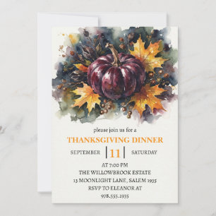 Invitation Dîner de Thanksgiving Citrouille & Feuilles d'Auto