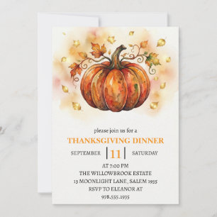 Invitation Dîner de Thanksgiving Citrouille & Feuilles d'Auto