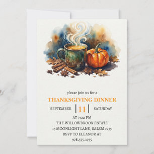Invitation Dîner de Thanksgiving Citrouille & Feuilles d'Auto