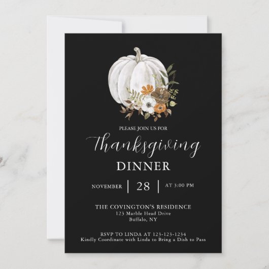 Invitation Dîner de Thanksgiving citrouille Flower (Devant)