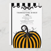 Invitation Dîner de Thanksgiving Citrouille noir et orange (Devant / Derrière)