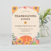 Invitation Dîner de Thanksgiving citrouille Sunflowers (Debout devant)