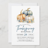 Invitation Dîner de Thanksgiving Citrouilles Blue Orange Gold (Devant)