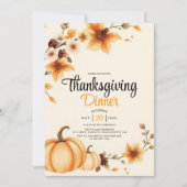 Invitation Dîner de Thanksgiving citrouilles et fleurs d'auto (Devant)