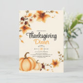 Invitation Dîner de Thanksgiving citrouilles et fleurs d'auto (Debout devant)