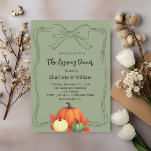 Invitation dîner de Thanksgiving citrouilles nœud vert mousse