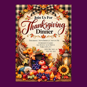 Invitation Dîner de Thanksgiving Cornucopia de récolte magnif