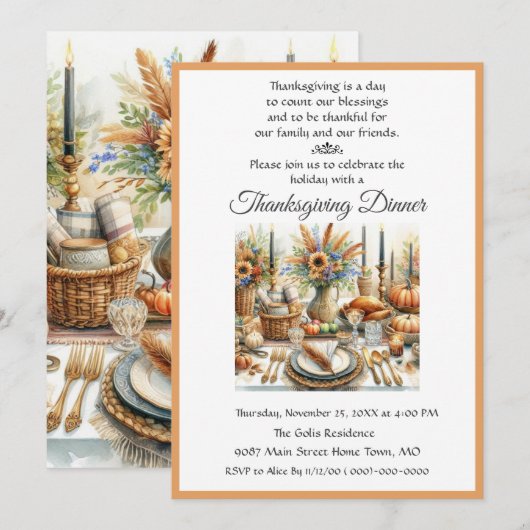 Invitation Dîner de Thanksgiving Cottage Boho Famille Amis (Devant / Derrière)