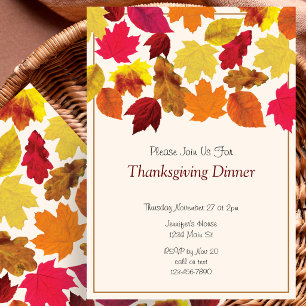 Invitation Dîner de Thanksgiving Couleurs d'Automne Feuilles