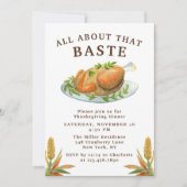 Invitation Dîner de Thanksgiving de dinde à l'aquarelle drôle (Devant)